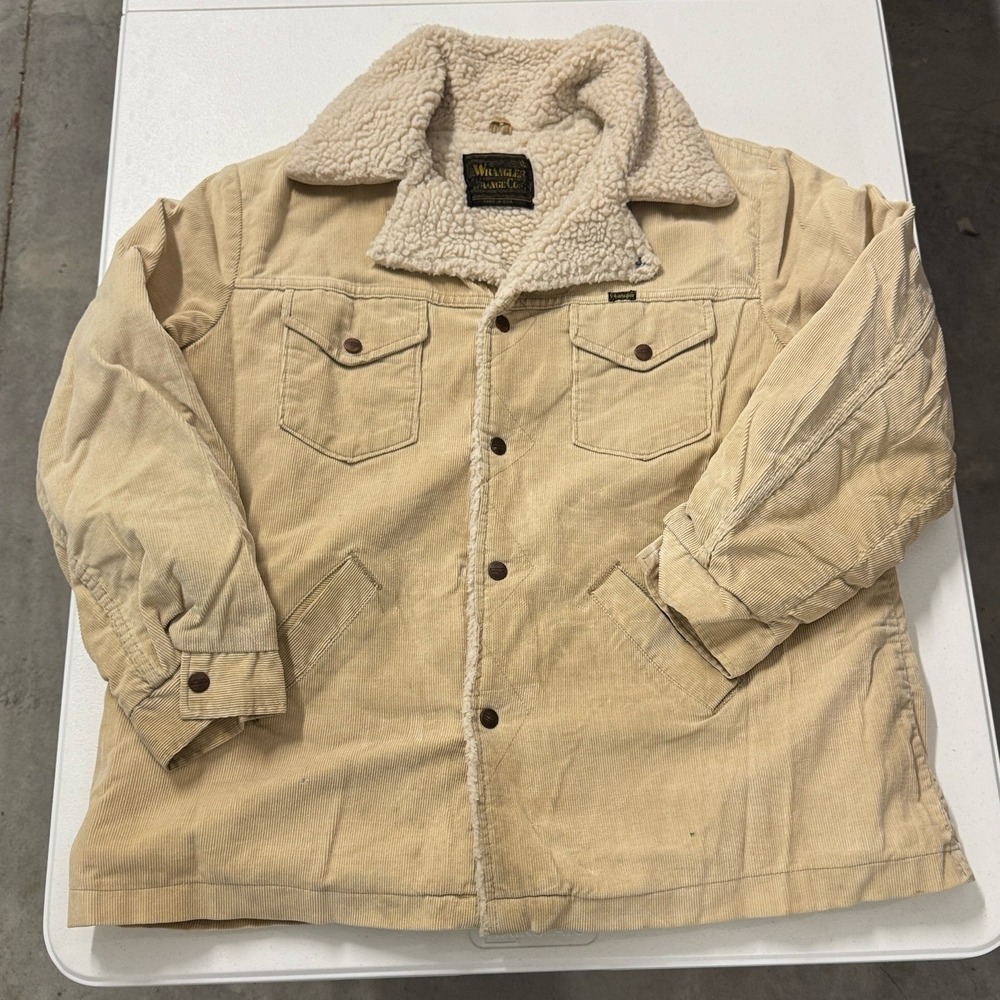 Wrangler Range Coat Mens XL Tan Good Vintage Corduroy Sherpa Lined Made in USA